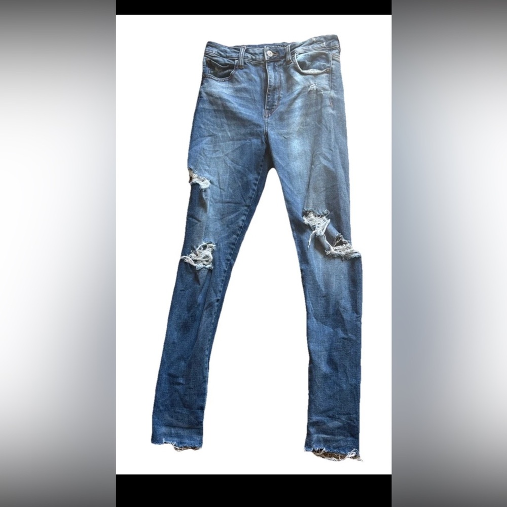 American Eagle Womens Distressed Skinny Jeans Super Stretch Size 8 M Blue